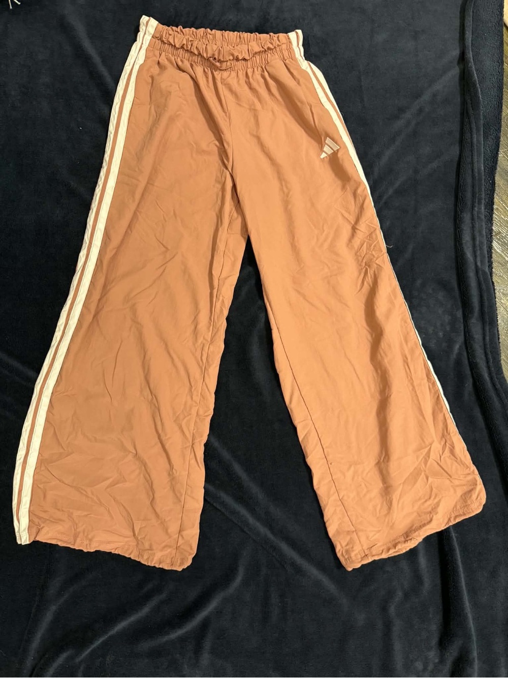 Adidas Wide Leg Track Pants in Rust with Side Stripes